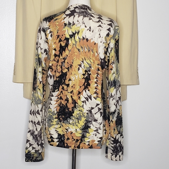 Worth Cardigan Multi Color Luxury Wool Winter Leaf Pattern Gold Spring Fall Chic - Picture 6 of 12
